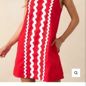 Red Sleeveless Dress with White Accents